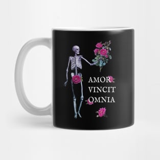 Amor Vincit Omnia skeleton and roses dark Mug